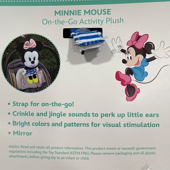 Disney Baby Classic MINNIE MOUSE On The Go Activity PLUSH Toy Blue Dress TEETHER - Picture 9 of 10
